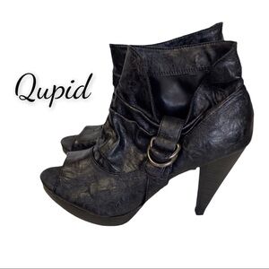 Qupid Black Open Toe Slouchy Ankle Boot